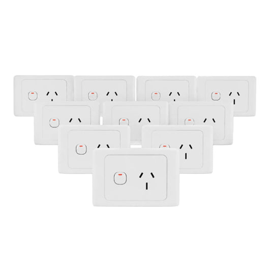 10 X 10A Iluma Double Pole Single GPO PowerPoint Socket Outlet AS/NZS Approved White