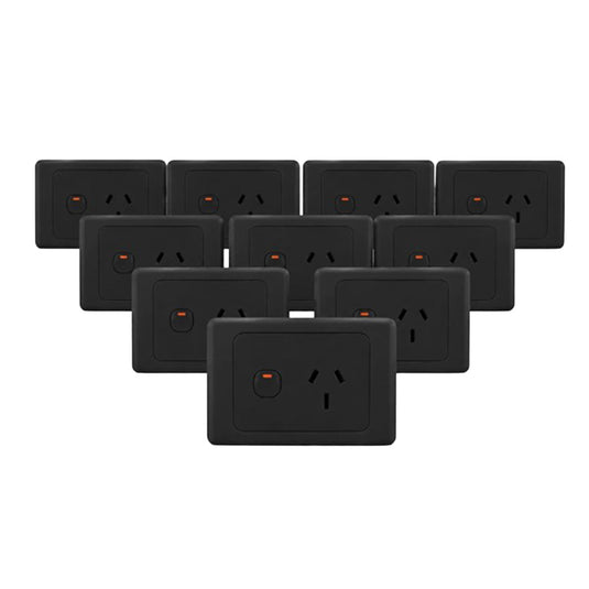 10 X 10A Iluma Double Pole Single GPO PowerPoint Socket Outlet AS/NZS Approved Black