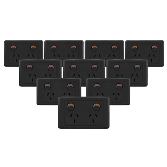 10 X 10A Iluma Double Pole Double GPO PowerPoint Socket Outlet AS/NZS Approved Black