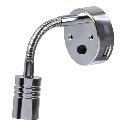 Iluma 10-24V Reading Light Flexible Dimmable Dual Color Blue/White Light USB/USB-C Port Chrome