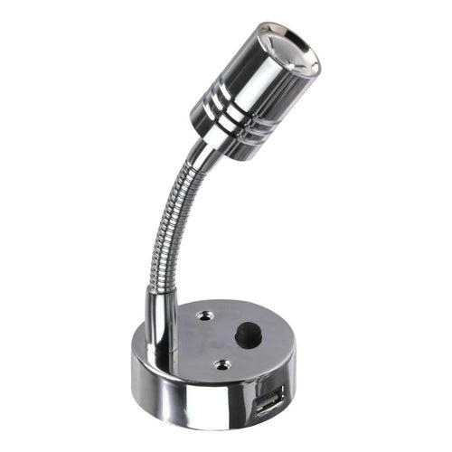 Iluma 10-24V Reading Light Flexible Dimmable Dual Color Blue/White Light USB/USB-C Port Chrome