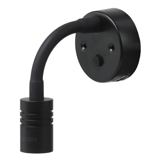Iluma 10-24V Reading Light Flexible Dimmable Dual Colour Blue/White Light USB/USB-C Port Black