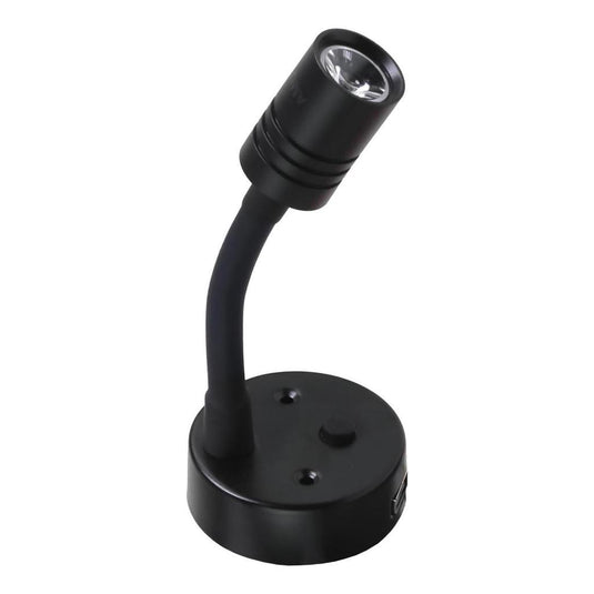 Iluma 10-24V Reading Light Flexible Dimmable Dual Colour Blue/White Light USB/USB-C Port Black