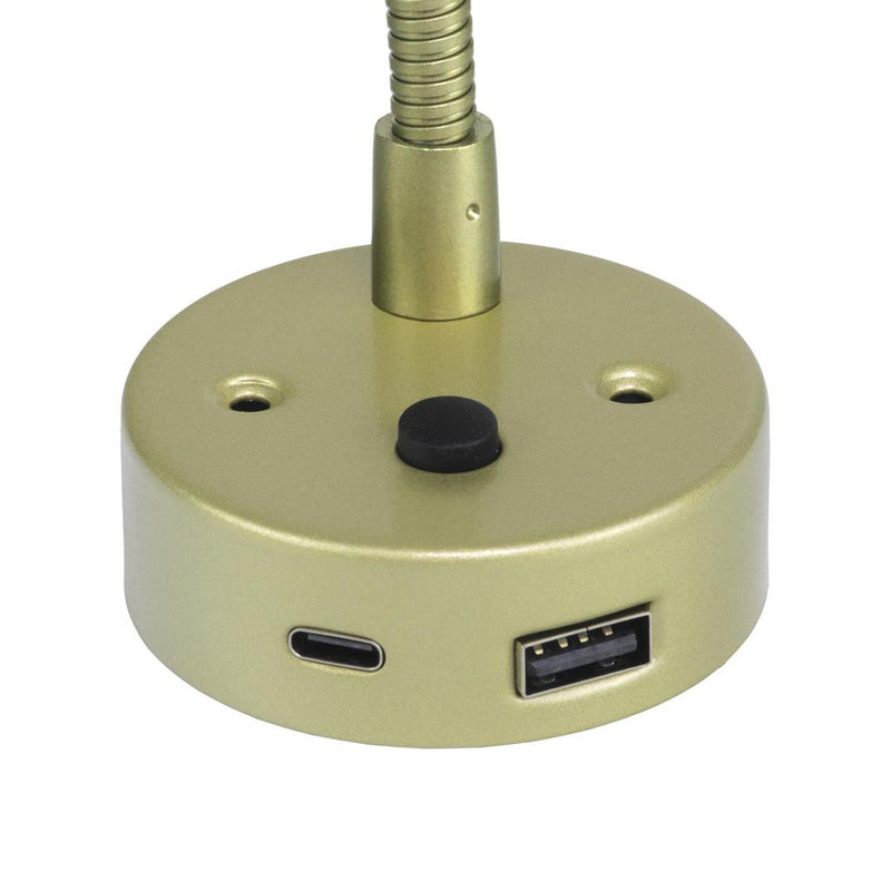 Load image into Gallery viewer, Iluma 10-24V Reading Light Flexible Dimmable Dual Colour Blue/White Light USB/USB-C Port French Gold
