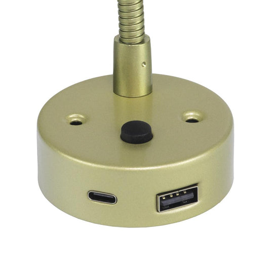 Iluma 10-24V Reading Light Flexible Dimmable Dual Colour Blue/White Light USB/USB-C Port French Gold