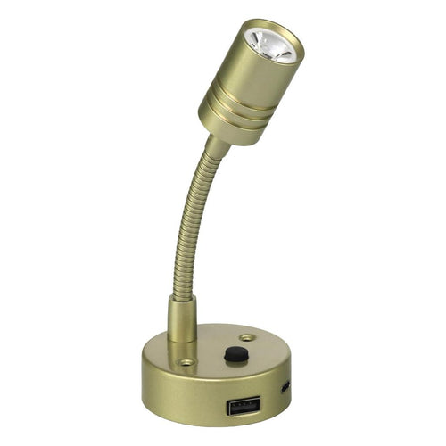 Iluma 10-24V Reading Light Flexible Dimmable Dual Colour Blue/White Light USB/USB-C Port French Gold