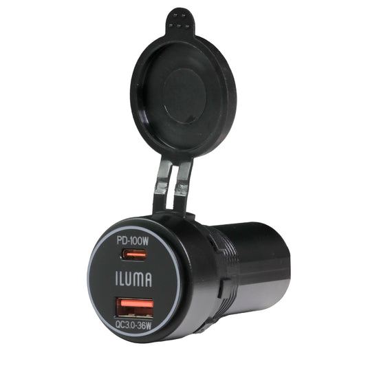 Iluma 12V/24V Dual USB/USB-C Flush Mount Power Socket