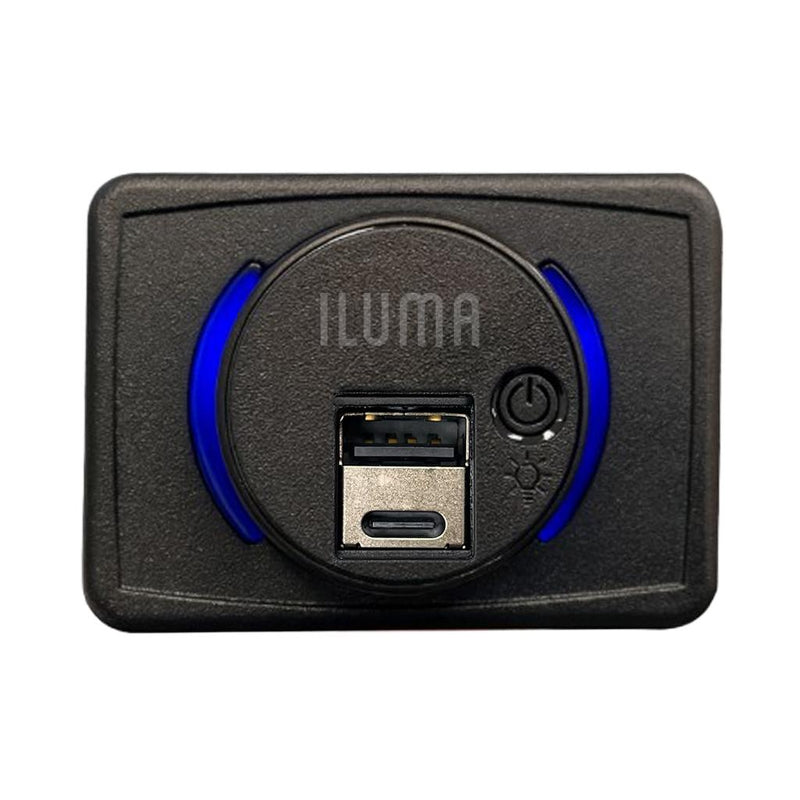 Load image into Gallery viewer, Iluma 12V/24V USB/USB-C Flush Mount Power Socket inc On/Off Light Switch 63x47mm Black
