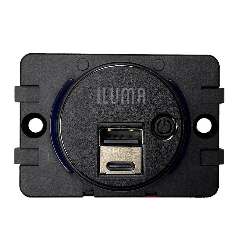 Load image into Gallery viewer, Iluma 12V/24V USB/USB-C Flush Mount Power Socket inc On/Off Light Switch 63x47mm Black
