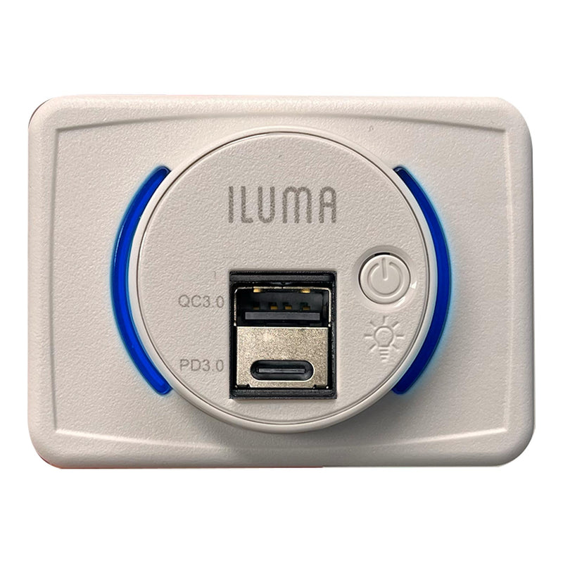 Load image into Gallery viewer, Iluma 12V/24V USB/USB-C Flush Mount Power Socket inc On/Off Light Switch 63x47mm White
