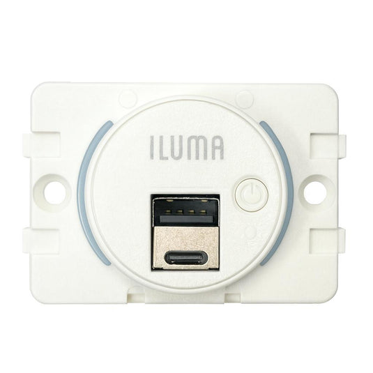 Iluma 12V/24V USB/USB-C Flush Mount Power Socket inc On/Off Light Switch 63x47mm White