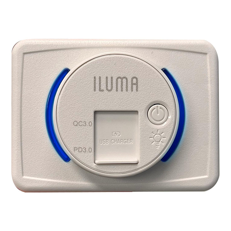 Load image into Gallery viewer, Iluma 12V/24V USB/USB-C Flush Mount Power Socket inc On/Off Light Switch 63x47mm White
