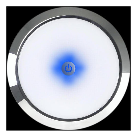 Iluma 12v Slimline Touch On / Off LED Downlight Blue / White Light 140mm Chrome