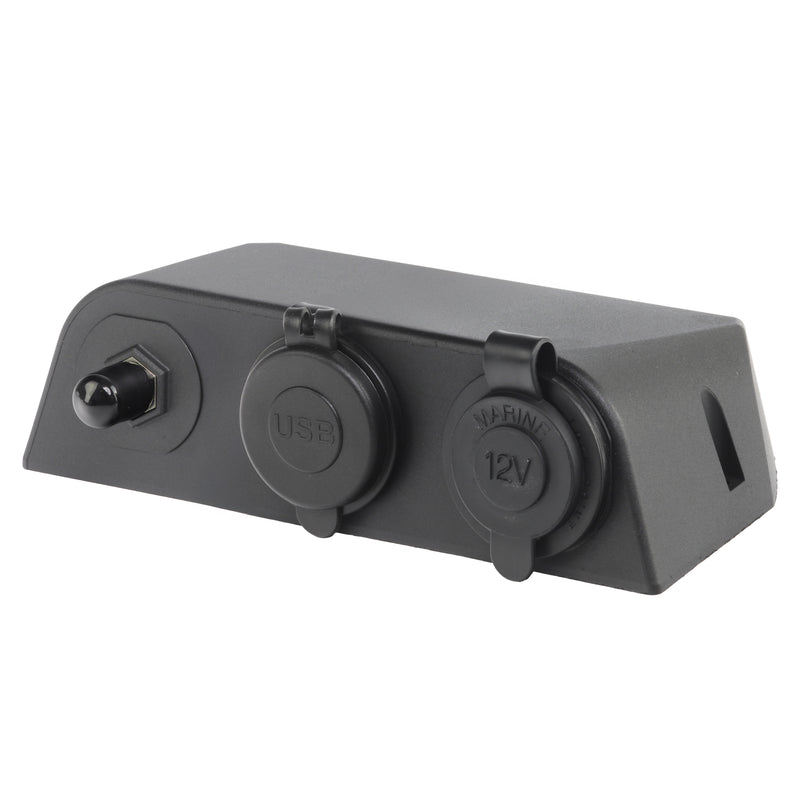 Load image into Gallery viewer, Iluma 12v Surface Mount 3 Way Accessory Socket Dual USB/C &amp; TV Antenna Port F Type Black
