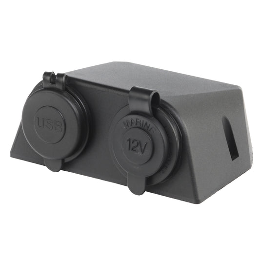 Iluma 12v Surface Mount Accessory Socket & Dual USB/C Port Black