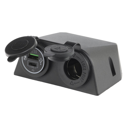 Iluma 12v Surface Mount Accessory Socket & Dual USB/C Port Black