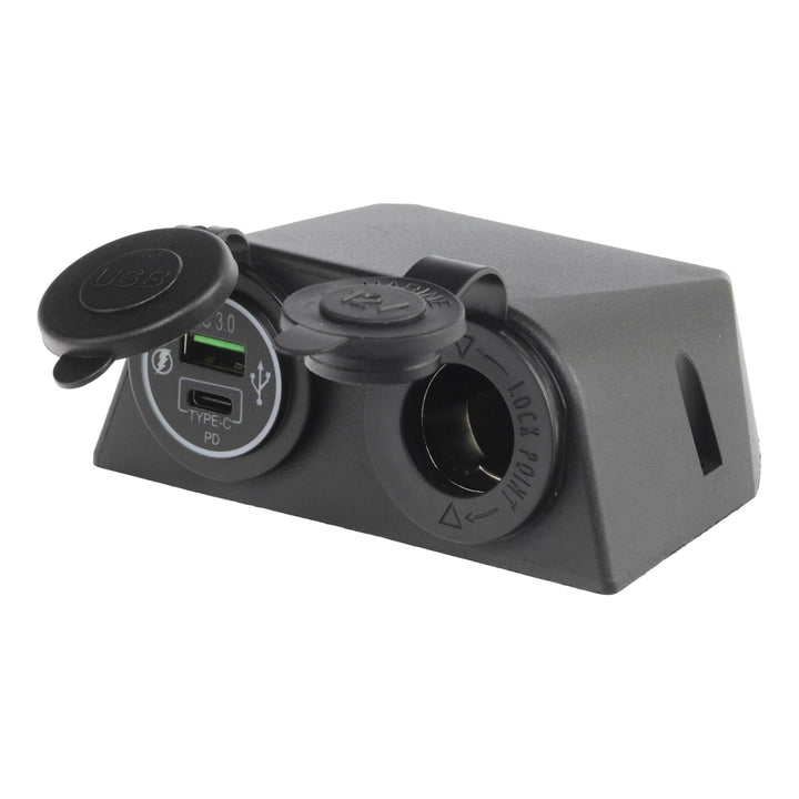 Iluma 12v Surface Mount Accessory Socket & Dual USB/C Port Black ...