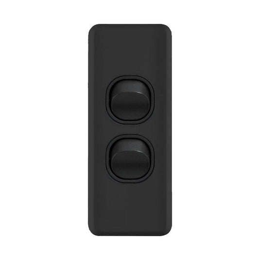 Iluma 2 Gang Architrave Light Switch Black