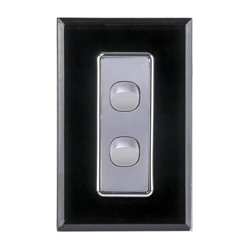 Iluma 2 Gang D/GL Series Vertical Light Switch Black/Silver