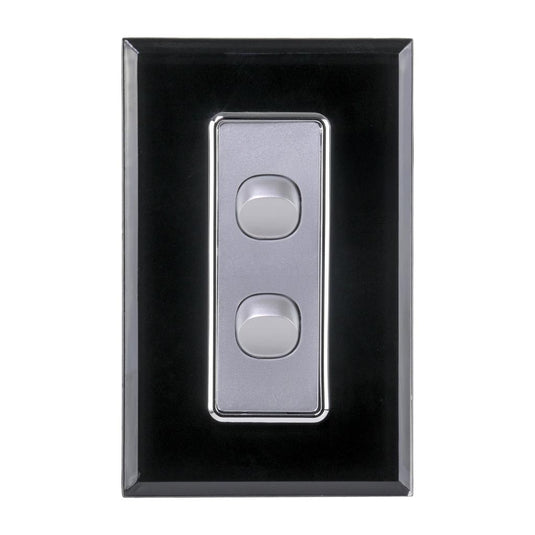 Iluma 2 Gang D/GL Series Vertical Light Switch Black/Silver