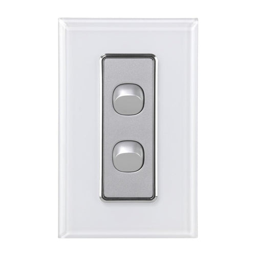 Iluma 2 Gang D/GL Series Vertical Light Switch White/Silver