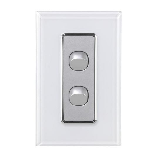 Iluma 2 Gang D/GL Series Vertical Light Switch White/Silver