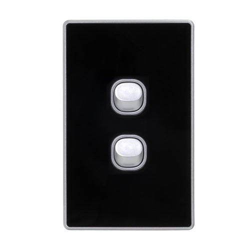 Iluma 2 Gang Light Switch Acrylic D-Series Black/Silver