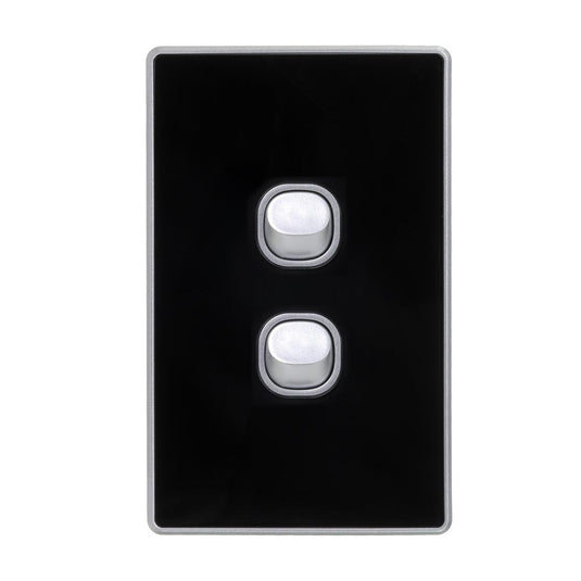 Iluma 2 Gang Light Switch Acrylic D-Series Black/Silver