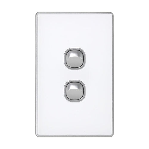 Iluma 2 Gang Light Switch Acrylic D-Series Silver/White