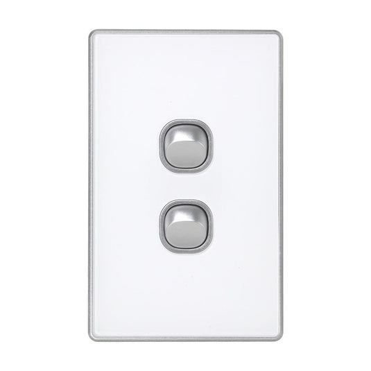 Iluma 2 Gang Light Switch Acrylic D-Series Silver/White