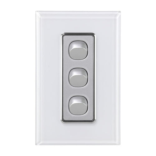 Iluma 3 Gang D/GL Series Vertical Light Switch White/Silver