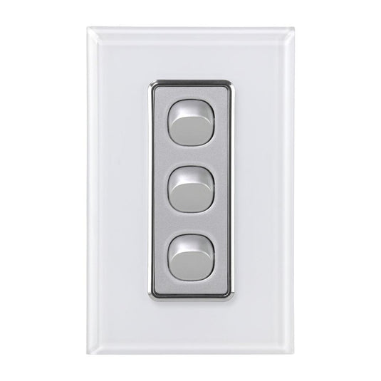 Iluma 3 Gang D/GL Series Vertical Light Switch White/Silver