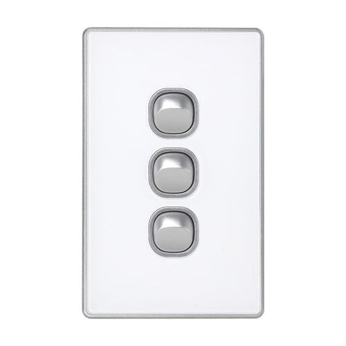 Iluma 3 Gang Light Switch Acrylic D-Series Silver/White
