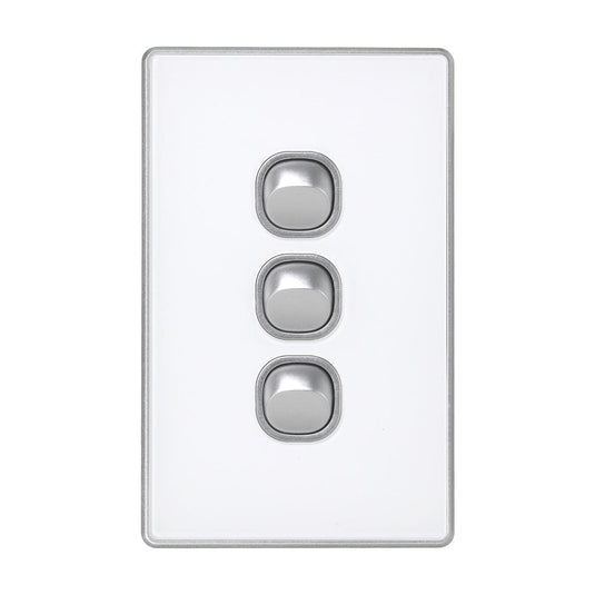 Iluma 3 Gang Light Switch Acrylic D-Series Silver/White