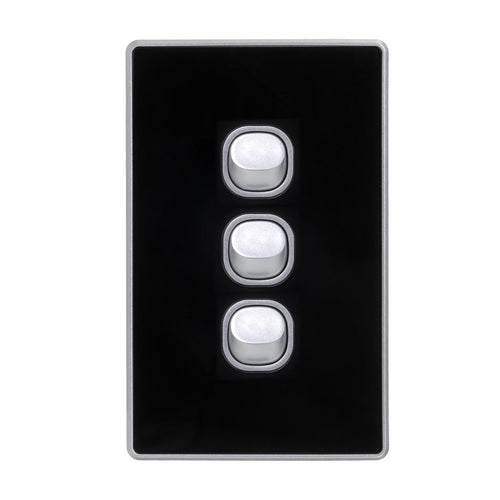 Iluma 3 Gang Light Switch D-Series Black/Silver