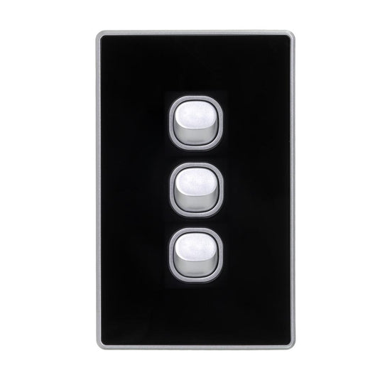 Iluma 3 Gang Light Switch D-Series Black/Silver
