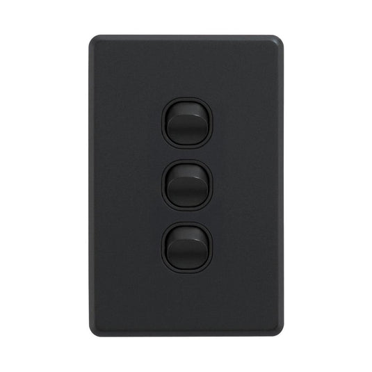 Iluma 3 Gang Vertical Light Switch Black