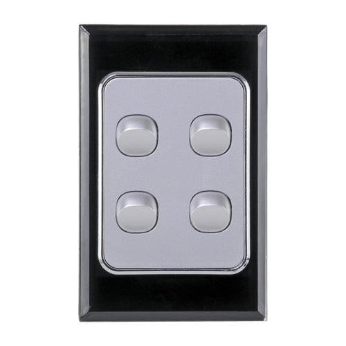 Iluma 4 Gang D/GL Series Vertical Light Switch Black/Silver