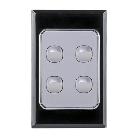 Iluma 4 Gang D/GL Series Vertical Light Switch Black/Silver