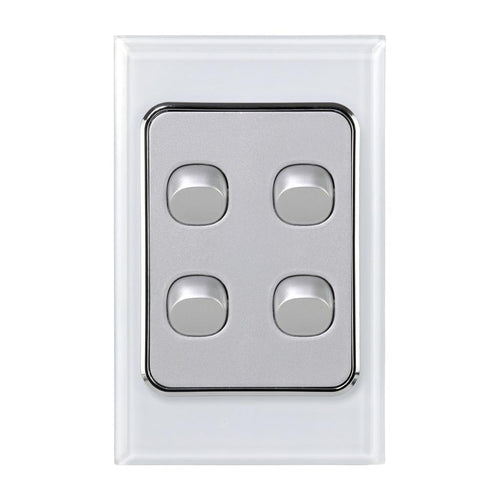 Iluma 4 Gang D/GL Series Vertical Light Switch White/Silver