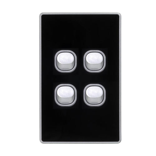 Iluma 4 Gang Light Switch Acrylic D-Series Black/Silver