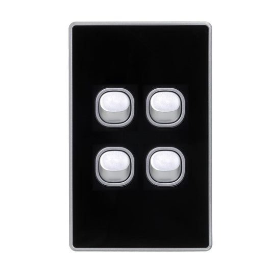 Iluma 4 Gang Light Switch Acrylic D-Series Black/Silver