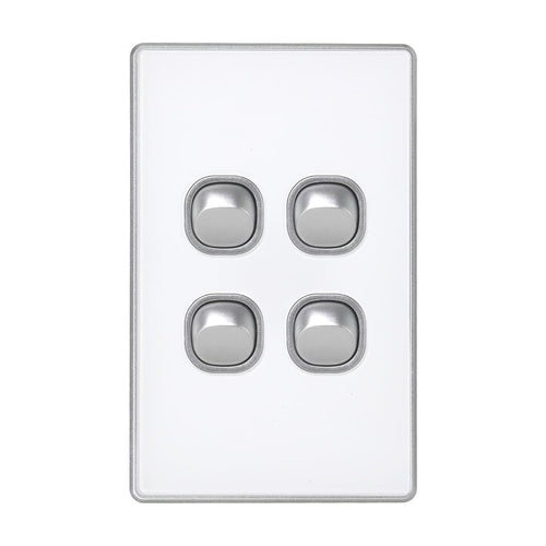 Iluma 4 Gang Light Switch Acrylic D-Series Silver/White