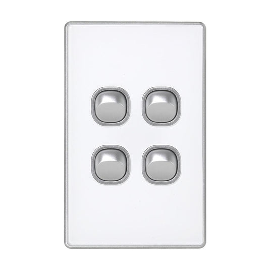 Iluma 4 Gang Light Switch Acrylic D-Series Silver/White
