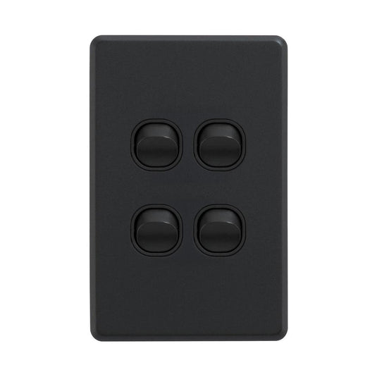 Iluma 4 Gang Vertical Light Switch Black