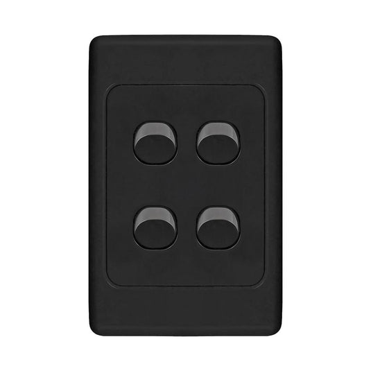 Iluma 4 Gang Vertical Light Switch Black