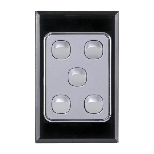 Iluma 5 Gang D/GL Series Vertical Light Switch Black/Silver