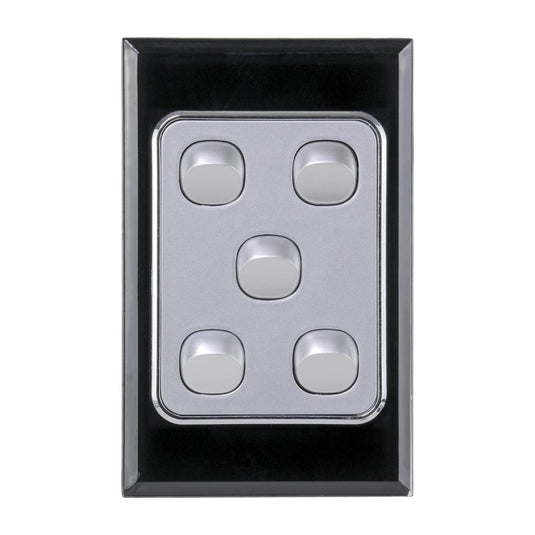 Iluma 5 Gang D/GL Series Vertical Light Switch Black/Silver