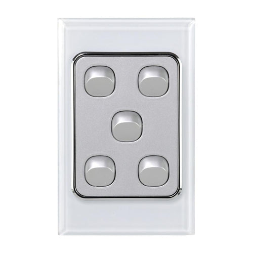 Iluma 5 Gang D/GL Series Vertical Light Switch White/Silver