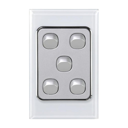 Iluma 5 Gang D/GL Series Vertical Light Switch White/Silver